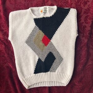 Vintage 80s Hand Knit Geometric Sweater Vest | Abstract Preppy Grandpa L
